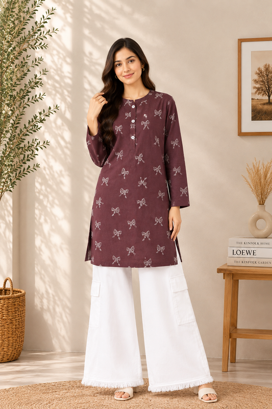 Maroon Printed Cotton Shirt & White Cargo Pants Set
