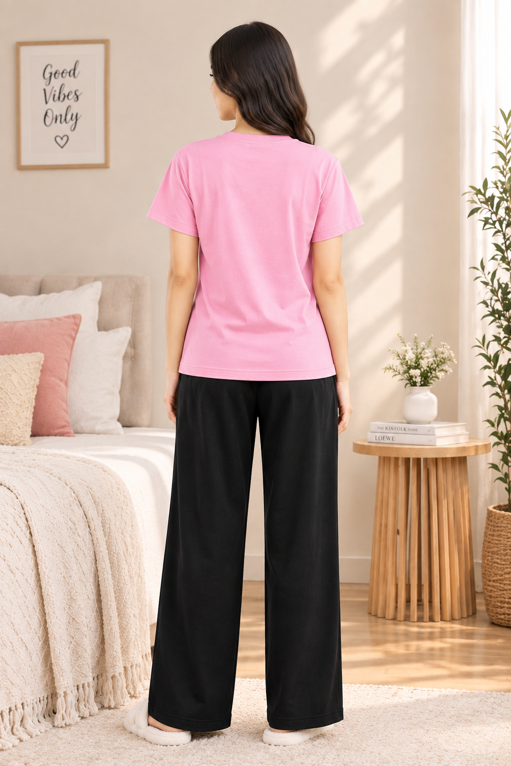 Pink Butterfly Print Cotton Jersey Ladies Night Suit
