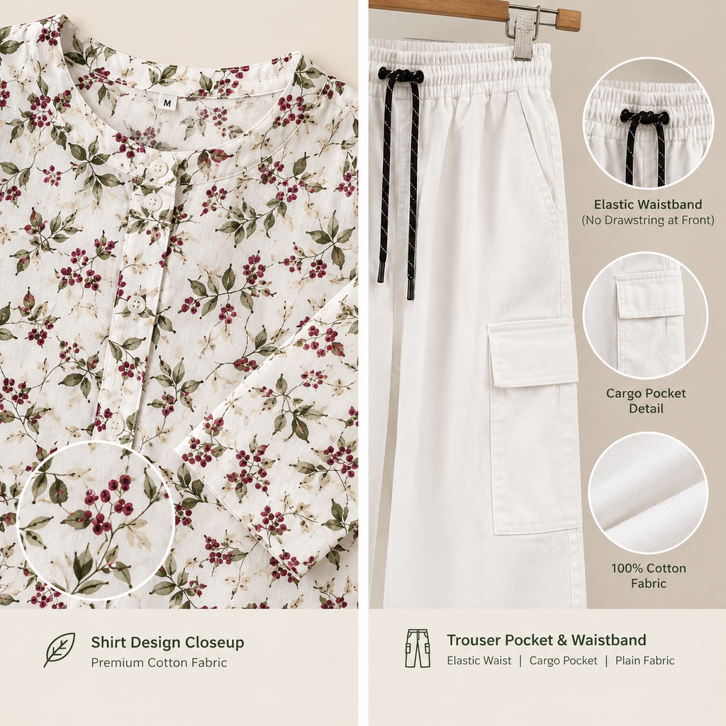 Imported Cotton Floral Shirt & Baggy Cargo Pants Set